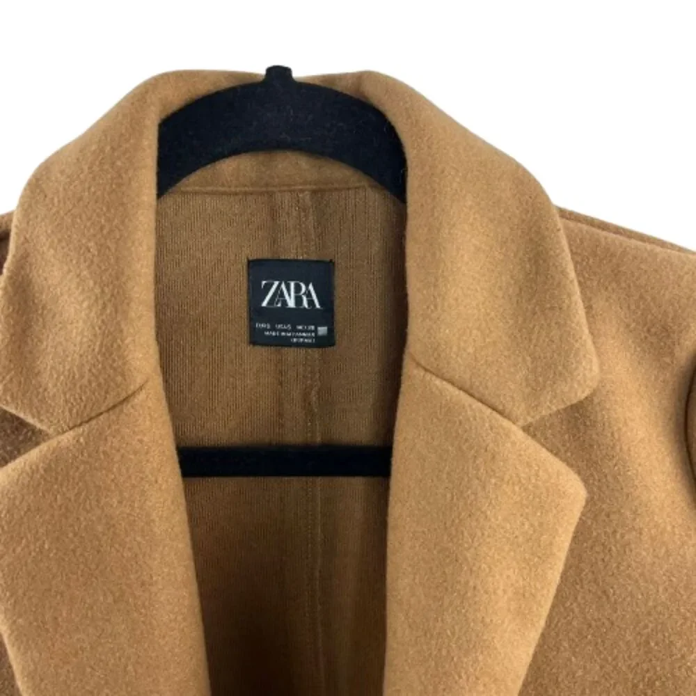 ZARA Women's Camel Classic Minimalist Tan Longline Coat Size S